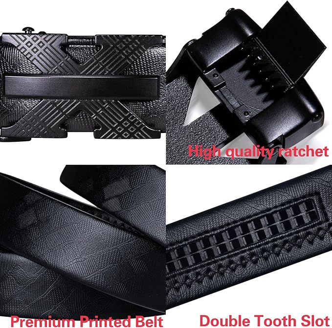 Dubulle Designer Mens Belts, Sliding Automatic Buckle Ratchet Dress Belt TOP Genuine Leather Strap Gifts
