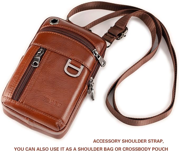 Leather Cell Phone Wallet Shoulder Holster,Hip Bum Pack Pouch Belt Pouch Bolso para Hombre Crossbody Bag for Men with Card Slots Compatible with iPhone (Brown)