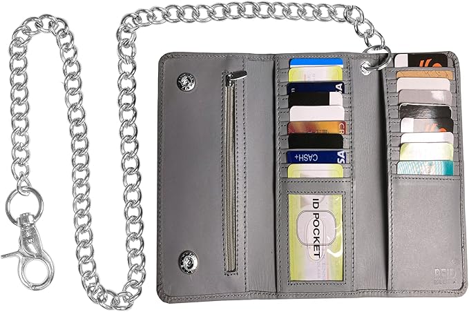 IBRO VINTAGE Motorcycle Chain Wallet for Men – Premium Cowhide Leather, RFID Tri-Fold Biker Wallet with Heavy Duty Chain for Bikers Truckers & Hunters, Credit Card Money Organizer Long Wallet | Long Trifold, RFID Blocking, Men's, Trucker Biker