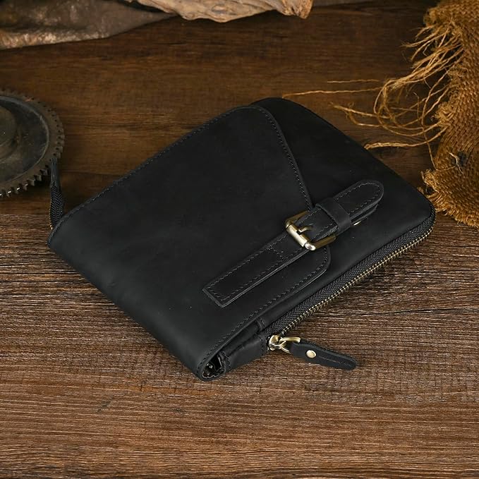 Le'aokuu Mens Genuine Leather Small Messenger Shoulder Satchel Phone Pouch Belt Waist Bag Pack