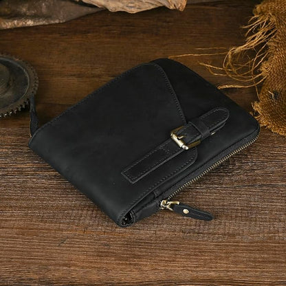 Le'aokuu Mens Genuine Leather Small Messenger Shoulder Satchel Phone Pouch Belt Waist Bag Pack