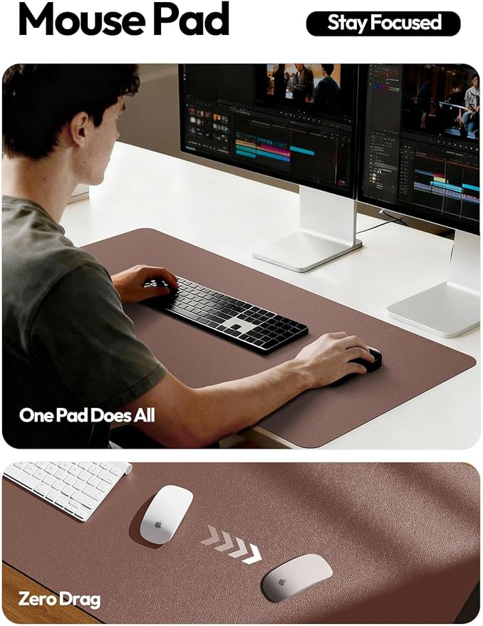 YSAGi Leather Desk Protector, Office Mat, Large Mouse Mat, Non-Slip PU Leather Blotter, Laptop Desk, Waterproof Writing Pad for Office and Home (Chocolate, 47" x 17")