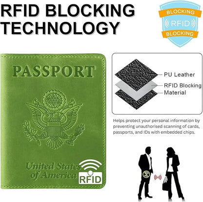 Ciana RFID Passport Holder for Travel – PU Leather Passport Cover and Card Holder for Men & Women – Slim Passport Holder with Card Protector Slot, Travel Must Haves (Pink - Lime Green)