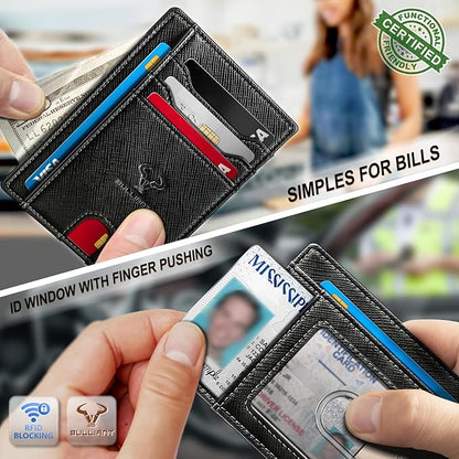BULLIANT Slim Wallet, Skinny Minimal Thin Front Pocket Wallet Card Holder For Men 7Cards 3.15"x4.5",Gift-Boxed