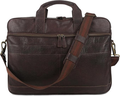 Leather briefcase 18 Inch Laptop Messenger Bags for Men and Women Best Office briefcase Satchel Bag (Brown)