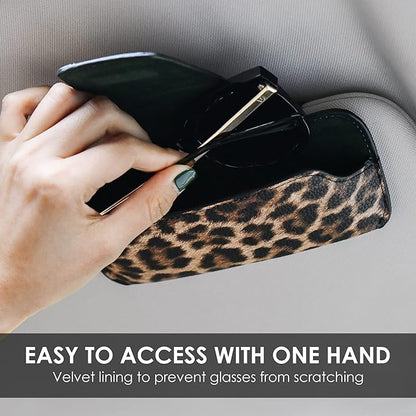 Car Sunglasses Holder for Car Visor Vegan Leather Auto Eyeglass Case with Clip Automotive Interior Visor Accessories