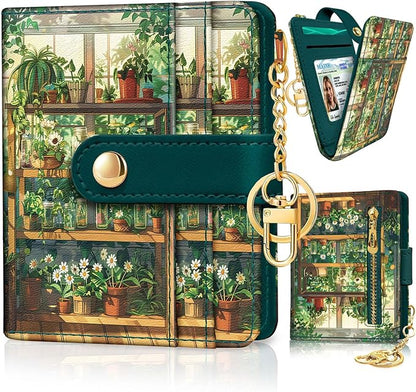Jogjam Plants Flower Pots Rfid Girls Girly Teen Wallet, Small Slim Thin Compact Travel Credit Card Women Wallet, PU Leather Bifold Cash Zipper Coin Pocket ID Window for Female Ladies Gifts