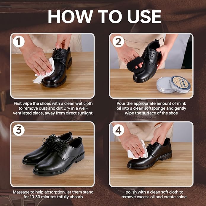 Mink Oil Leather Conditioner and Cleaner 3.52 oz - Premium Waterproof Formula for Leather Cowboy Boots,Natural Waterproof Soften and Restore Shoes, Jackets, Hats, Baseball Gloves, Saddles