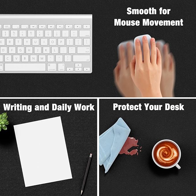 Hsurbtra Desk Pad, 23.6" x 13.8" PU Leather Desk Mat, M Extended Mouse Pad, Waterproof Desktop Blotter Protector, Non-Slip Ultra Thin Small Laptop Keyboard Writing Mat for Office Home, Black