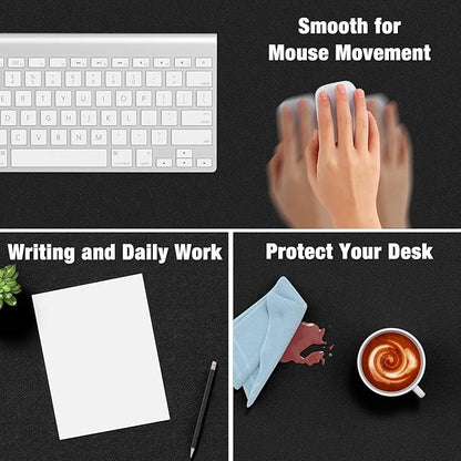 Hsurbtra Desk Pad, 23.6" x 13.8" PU Leather Desk Mat, M Extended Mouse Pad, Waterproof Desktop Blotter Protector, Non-Slip Ultra Thin Small Laptop Keyboard Writing Mat for Office Home, Black