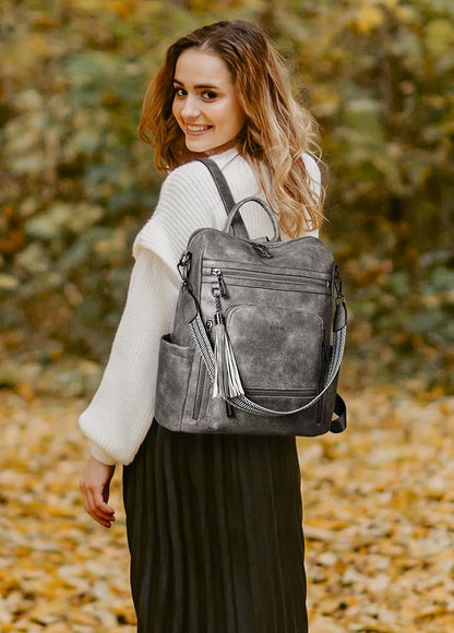 Shrrie Vegan Leather Laptop Backpack for Women 15.6 inch Work Backpack Fashion Travel Backpack Purse for Travel College Work