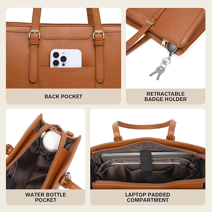 Keyli 4pc Sets Laptop Bag for Women Large Leather Laptop Briefcase with USB Charging Port Computer Shoulder tote Bags Purse