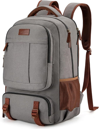 Tzowla Canvas Laptop Backpack, Bag for Men Women,Travel Work Rucksack Fits 15.6 Inch Laptop, Large Capacity Bookbag(Khaki- Grey)