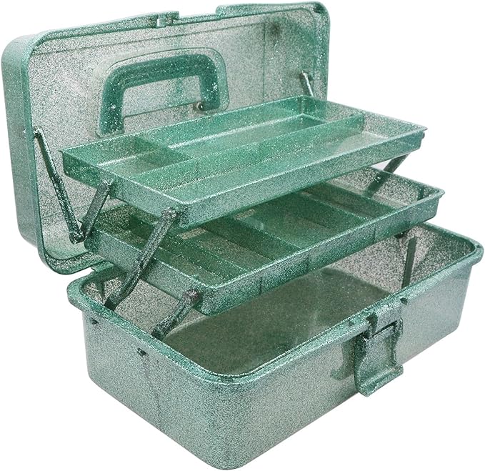 3 Layer Stackable Arts and Crafts Organizer Storage, Multipurpose Sewing Box Plastic Tackle Box Organizer with Lib, Storage for Tools, Makeup, Snack, Art Supply, Sewing Supply(Green)