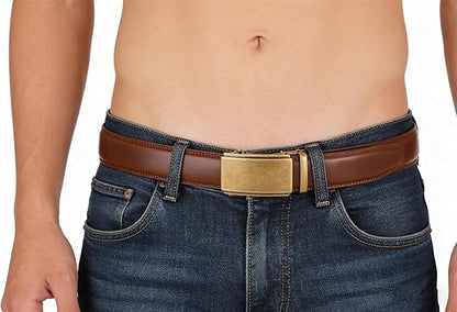 Lingli Men's Belt,Ratchet Dress Belt with Automatic Buckle Brown/Black-Trim to Fit-35mm wide