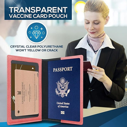 Ciana Passport Holder for Travel – PU Leather Passport Cover and Card Holder for Men & Women – Slim Passport Holder with Card Protector Slot, Travel Must Haves (Pink)