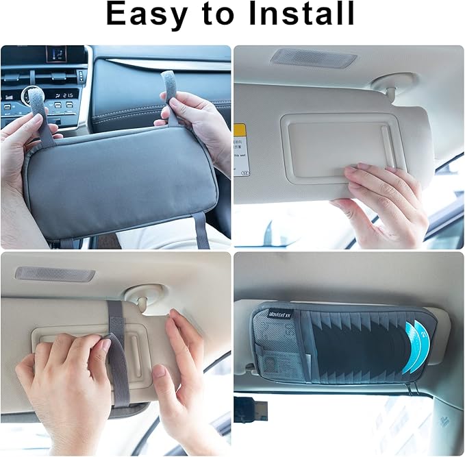 alavisxf xx Car CD Holder, DVD Vehicle Visor Storage Organizer, Large Capacity CD Visor Case Holder with 12 Sleeves, 1 Mesh Pocket, 1 Pen Holder, 1 Back Inner Pocket (Grey)