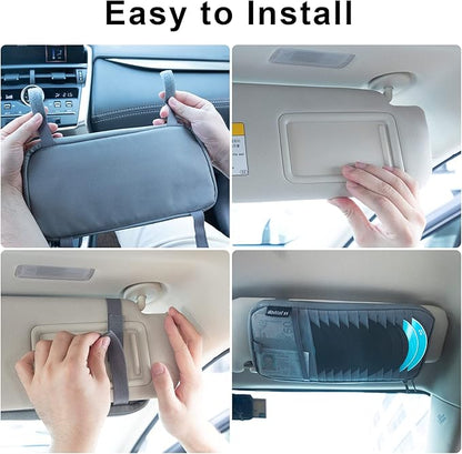 alavisxf xx Car CD Holder, DVD Vehicle Visor Storage Organizer, Large Capacity CD Visor Case Holder with 12 Sleeves, 1 Mesh Pocket, 1 Pen Holder, 1 Back Inner Pocket (Grey)