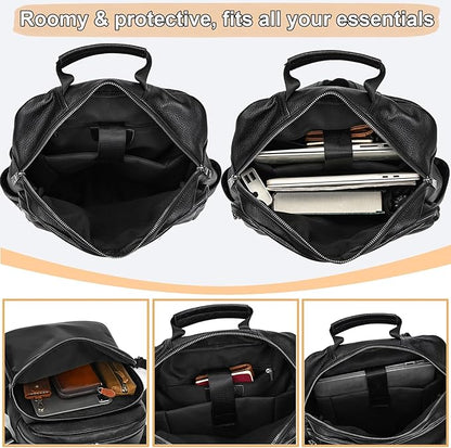 Genuine Leather 15.6 Inch Laptop Backpack for Men & Women, Business Commute Bag Daypack with Multi-Pockets for Travel Outdoor