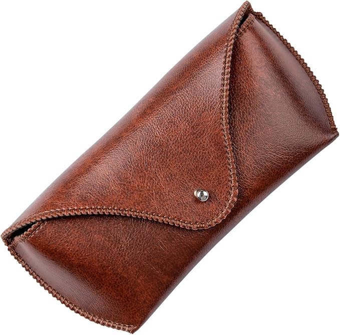 PU Leather Sunglass Case, Soft Premium Sunglasses Case Pouch Brown, Medium Big Glasses Holder For Men and Women