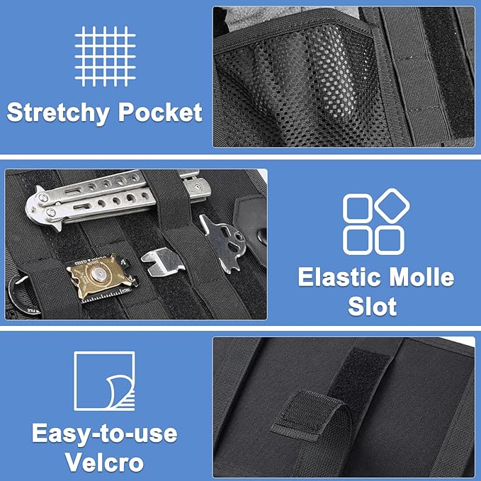 Car Sun Visor Organizer, Car Visor Organizer with Zipper, Visor Storage Pouch & Glasses Clip Molle Panel Multi-Pocket for Universal Most Vehicles SUVs Trucks