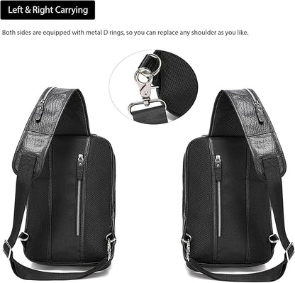 LANNSYNE Full Grain Leather Sling Bag For Men, Crossbody Bag fits 12.9" iPad Crossbody Chest Daypack
