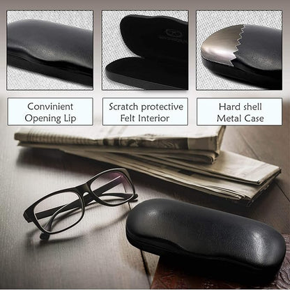 MyEyeglassCase Men's Medium Glasses Case - Classic Eyeglasses Hard Shell Holder, Elegant Easy Open Lip with Pouch and Cloth