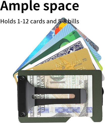 Minimalist Slim Wallet for Men,RFID Blocking Metal Wallet,Aluminum Credit Card Holder & Money Clip 12-15 Cards,Slim Rfid Front Pocket Mens Wallet.Matte Green