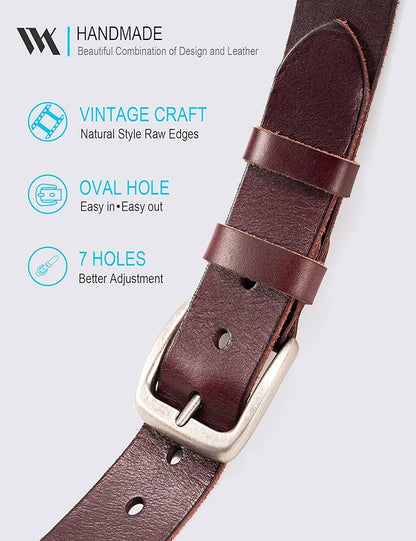 WOLFANT Leather Belt for Men,100% Italian Full Grain Real Solid Leather