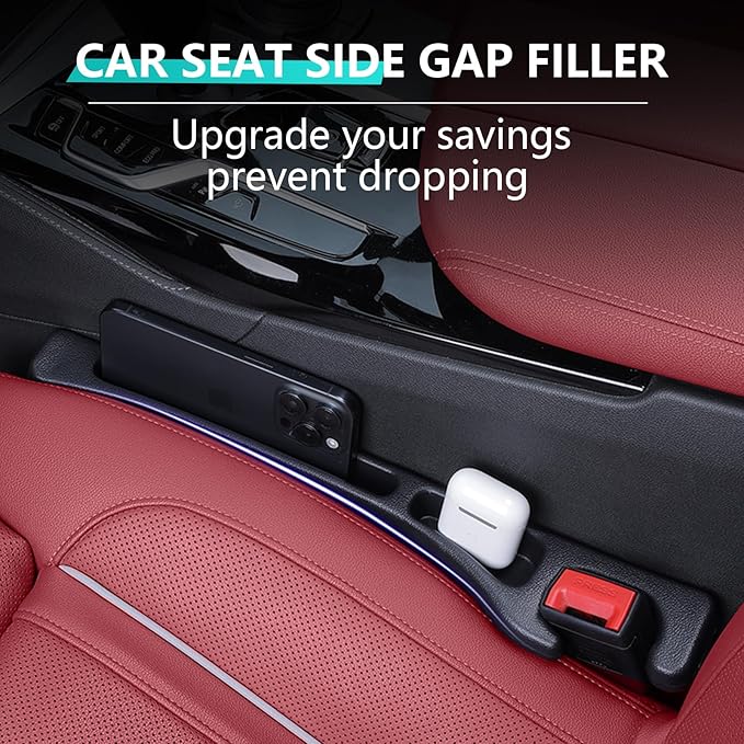 Universal Car Seat Gap Filler Organizer - No-Drop Seat in Between Seat Catcher - Gap Plug 2 Pack with Strip Storage Slot - Automotive Interior Accessories for Cars, Trucks, and SUV (Black)