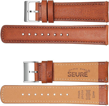 SEURE Quick Release Watch Band,Top Genuine Leather Watch Straps 19mm 20mm 21mm 22mm 24mm for Men and Women