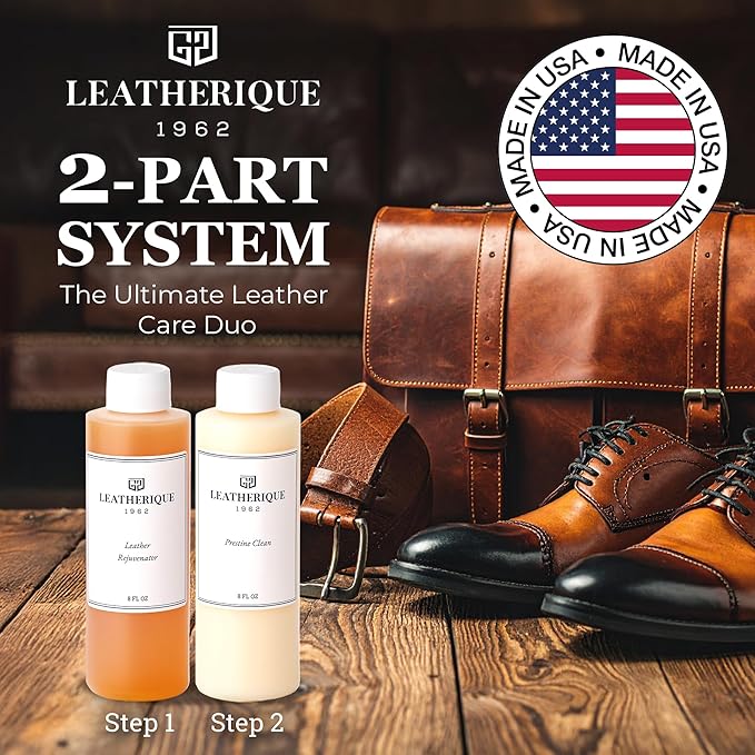 Leatherique Leather Care & Preservation Set - 32 oz | Leatherique Rejuvenator Oil & Prestine Clean 2-Step System | Softens, Conditions & Preserves Leather | Perfect for Cars, Furniture, Saddles & More