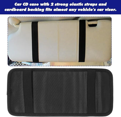 Car CD Holder DVD Vehicle Visor Storage Organizer Black Large Capacity CD Visor Case with 12 DVD Storage Sleeves, 1 Mesh Pocket, 1 Pen Loop & Elastic Strap