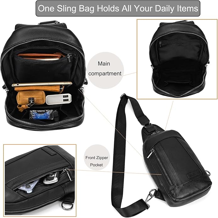 LUUFAN Men's Genuine Leather Sling Bag Chest Shoulder Backpack Crossbody Bag for Casual Sports Hiking Running Travel