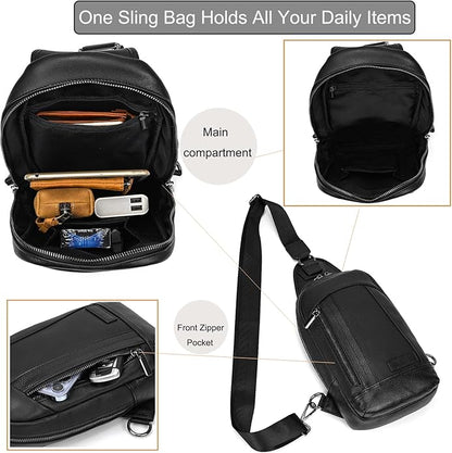 LUUFAN Men's Genuine Leather Sling Bag Chest Shoulder Backpack Crossbody Bag for Casual Sports Hiking Running Travel