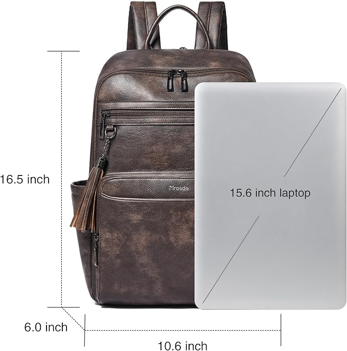 Laptop Backpack for Women,Leather Backpack with 15.6 inch Laptop Compartment,Large Capacity Computer Backpacks Purse,Carry-on Travel Backpacks,Casual Daypack for Work Business College,Coffee