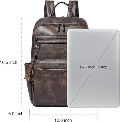 Laptop Backpack for Women,Leather Backpack with 15.6 inch Laptop Compartment,Large Capacity Computer Backpacks Purse,Carry-on Travel Backpacks,Casual Daypack for Work Business College,Coffee
