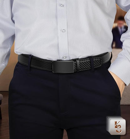 KEMISANT Men Belt 2 Pack, Leather Ratchet Belt Easy Click Slide For Men 1 3/8",Cut for Fit