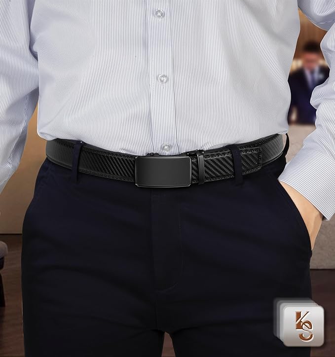 KEMISANT Men Belt 2 Pack, Leather Ratchet Belt Easy Click Slide For Men 1 3/8",Cut for Fit