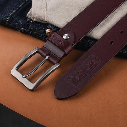 Buffway Men’s Full Grain Leather Belt – Solid One-Piece Leather, 1.5” Wide for Jeans & Business Casual, Gift Box Included