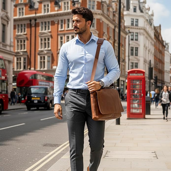 Oak Leathers Leather Messenger Bag for Men and Women - Laptop Briefcase Bag For College, Office, Adjustable Shoulder Strap