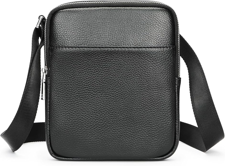 NIUCUNZH Man Purses and Bags Small, Mini Genuine Leather Messenger and Shoulder Bag for Men with lots of Zipper Pockets