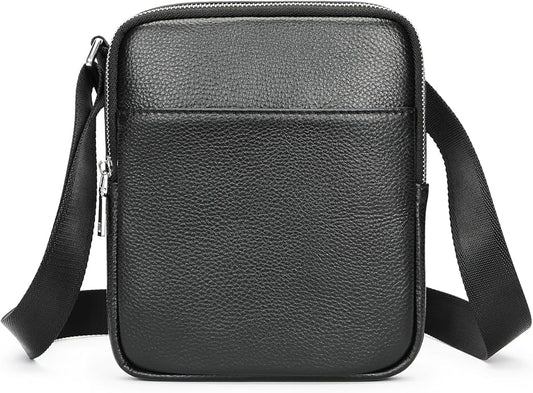 NIUCUNZH Man Purses and Bags Small, Mini Genuine Leather Messenger and Shoulder Bag for Men with lots of Zipper Pockets