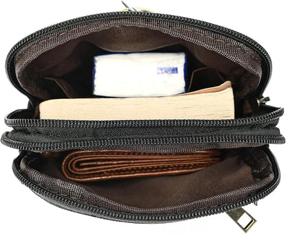 MASIWEI Real Leather Crossbody Bag for Men Women Hiking Small Purse Convertible Belt Loop Shoulder Bag for Phone Passport