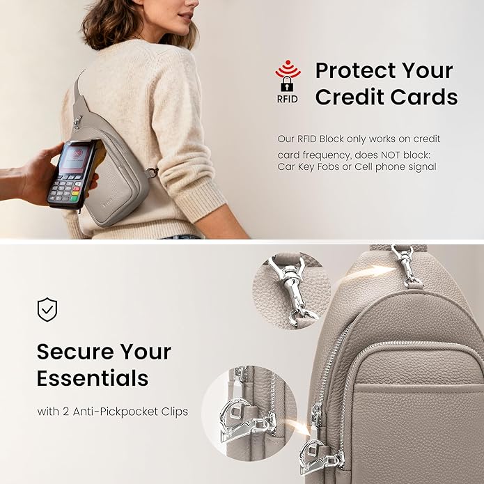 befen Genuine Leather Small Sling Bag for Women Anti-Theft Crossbody Chest Bags Multi-Pockets Fanny Pack with RFID Card Slots