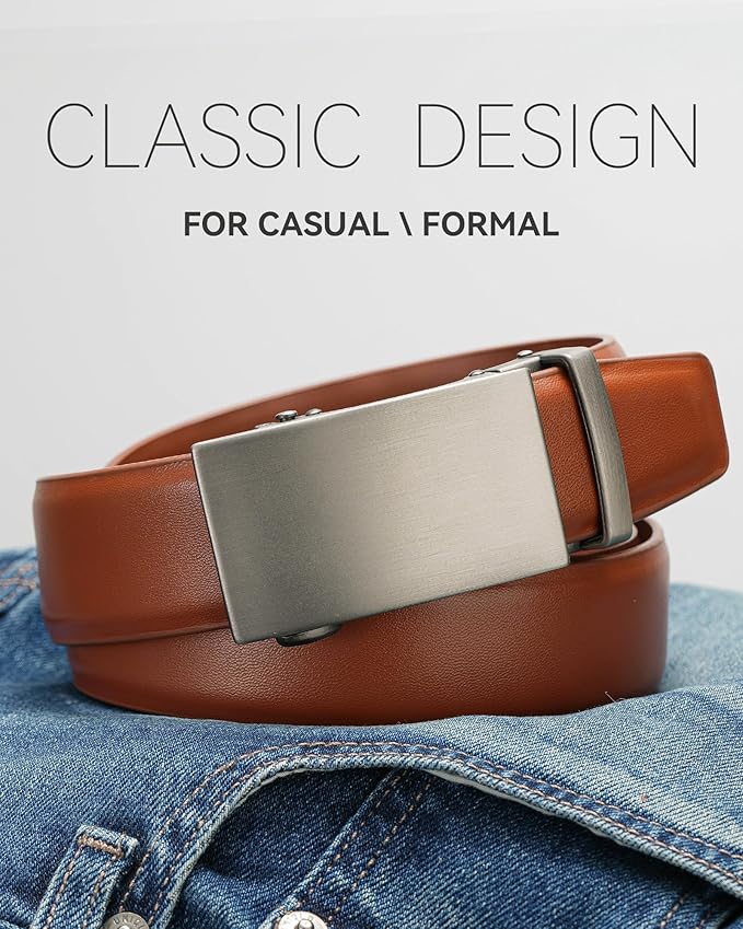 MILORDE Men's Leather Ratchet Belt - 35mm - Customizable Fit