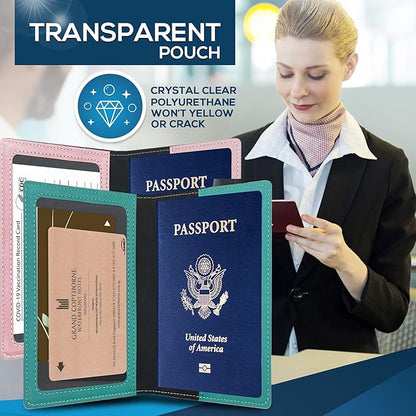Ciana Passport Holder for Travel – PU Leather Passport Cover and Card Holder for Men & Women – Slim Passport Holder with Card Protector Slot, Travel Must Haves (Turquoise and Rose Gold)