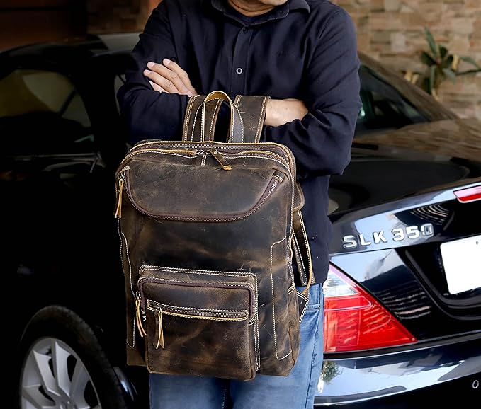 Vintage Leather Backpack For Men 16" Laptop Bag Large Capacity Business Travel Hiking Shoulder Daypacks Business Office Brown (Laptop Backpack 1)