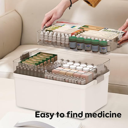 Citylife 3-Tier Medicine Organizer with Handle，Portable Medicine Cabinet First Aid Kit，Multi-Purpose Organizer for Family First Aid