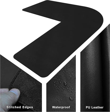 CENNBIE Dual Sided L Shaped Desk Pad,‎‎35.5x43.3x13 inches Corner Leather Desk Pad,l Shaped Desk Gaming mat,Waterproof l Shaped Leather Mouse pad,Home Office Accessories Corner Desk Mat(Black)